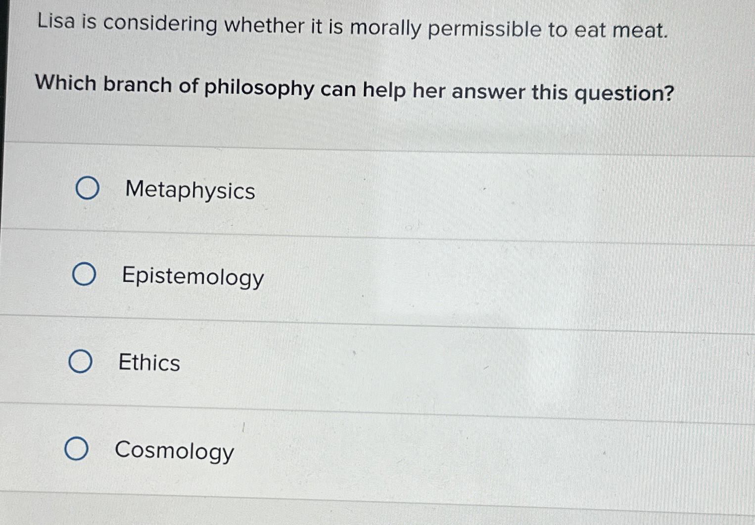 Solved Lisa is considering whether it is morally permissible | Chegg.com