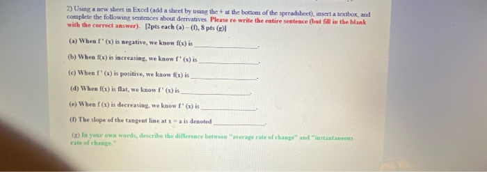 Solved 2) Using a new sheet in Excel (add a sheet by using | Chegg.com