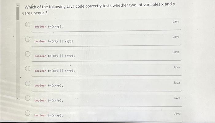 Solved Which of the following Java code correctly tests | Chegg.com