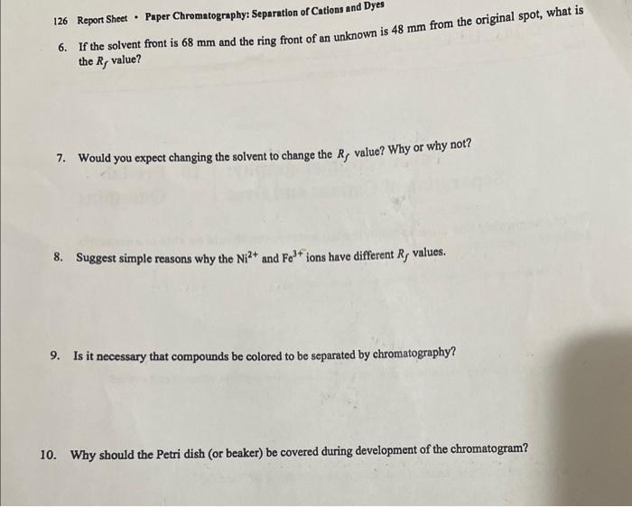 Solved 126 Report Sheet Paper Chromatography Separation