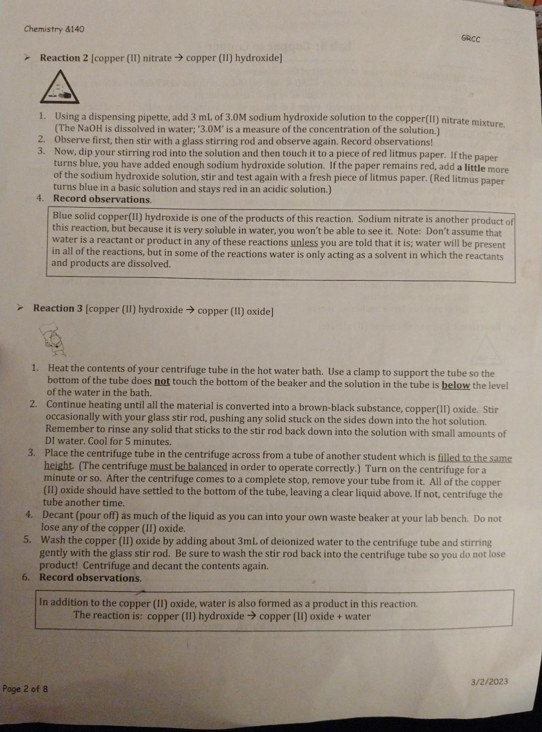 Chemistry \&140 GRCC Lab 5: Cu to Cu Report Form Page | Chegg.com