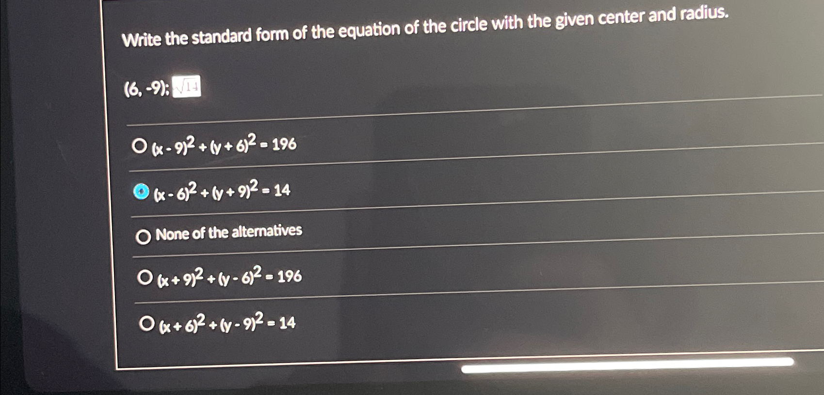 Solved Write the standard form of the equation of the circle | Chegg.com