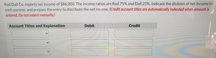 Solved Rod Dall Co, reports net income of $86,000. The | Chegg.com