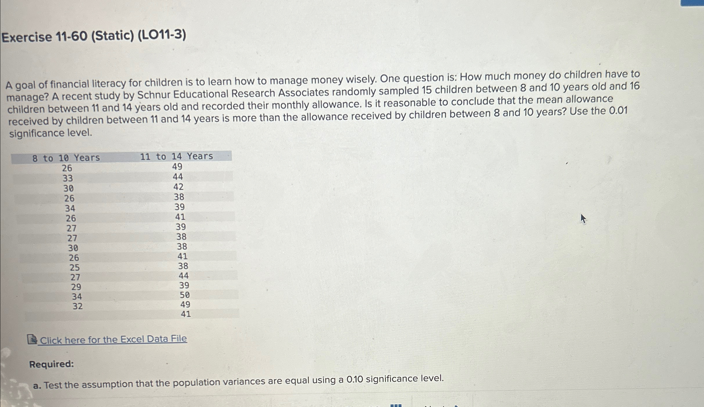 Solved Exercise 11-60 (Static) (LO11-3)A goal of financial | Chegg.com