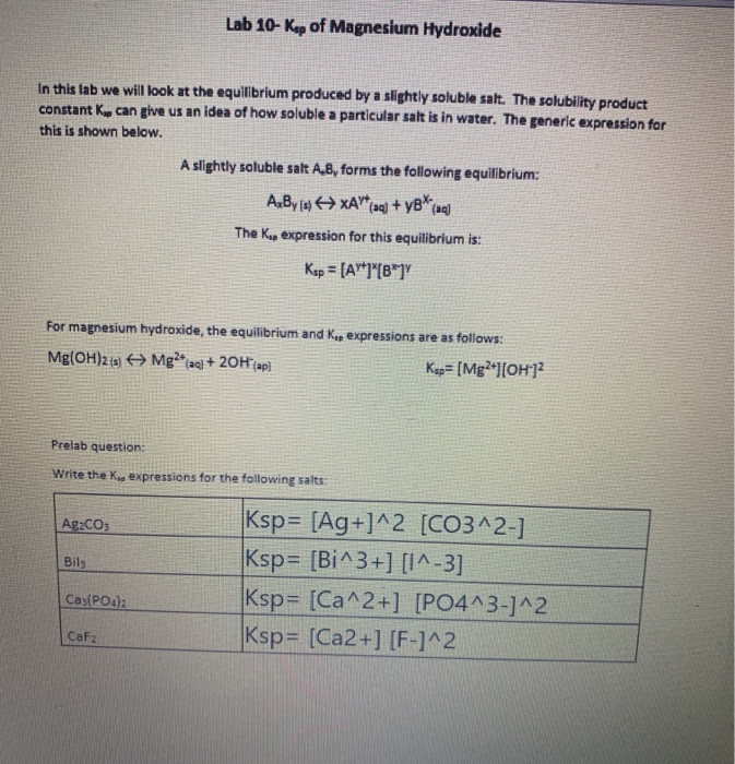 Solved Lab 10 Kep of Magnesium Hydroxide In this lab we