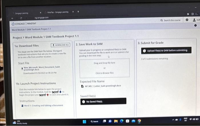 Solved 1a: Download Files 2. Save Work to SAM 3. Submit for | Chegg.com