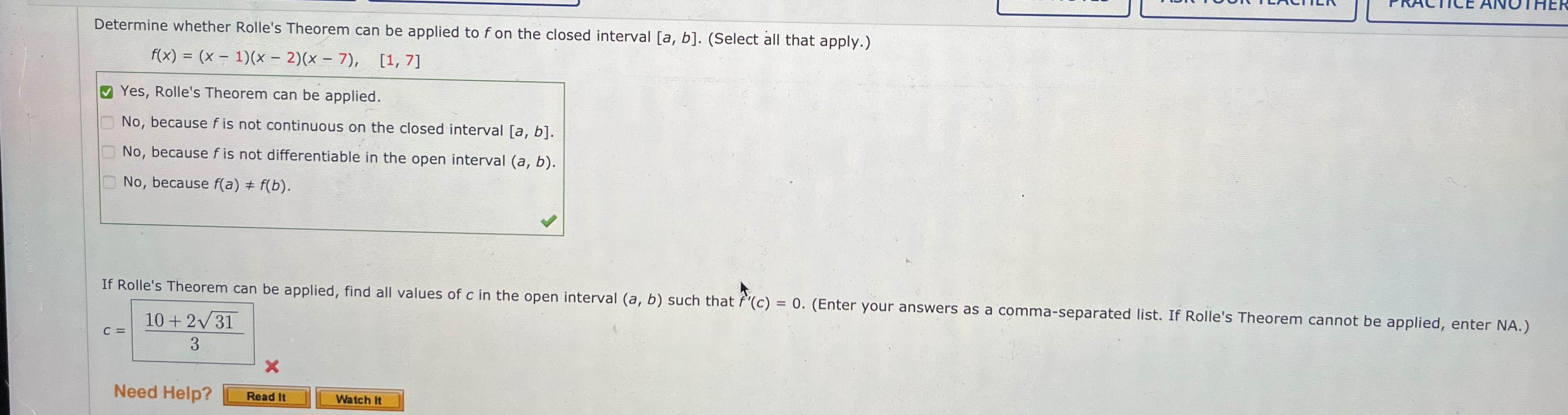 Solved Determine Whether Rolle's Theorem Can Be Applied To F | Chegg.com