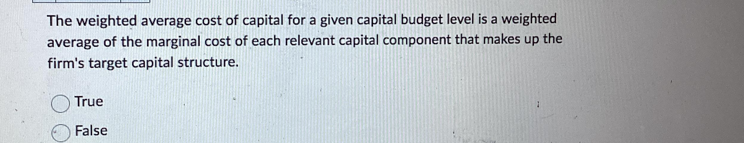 Solved The weighted average cost of capital for a given | Chegg.com