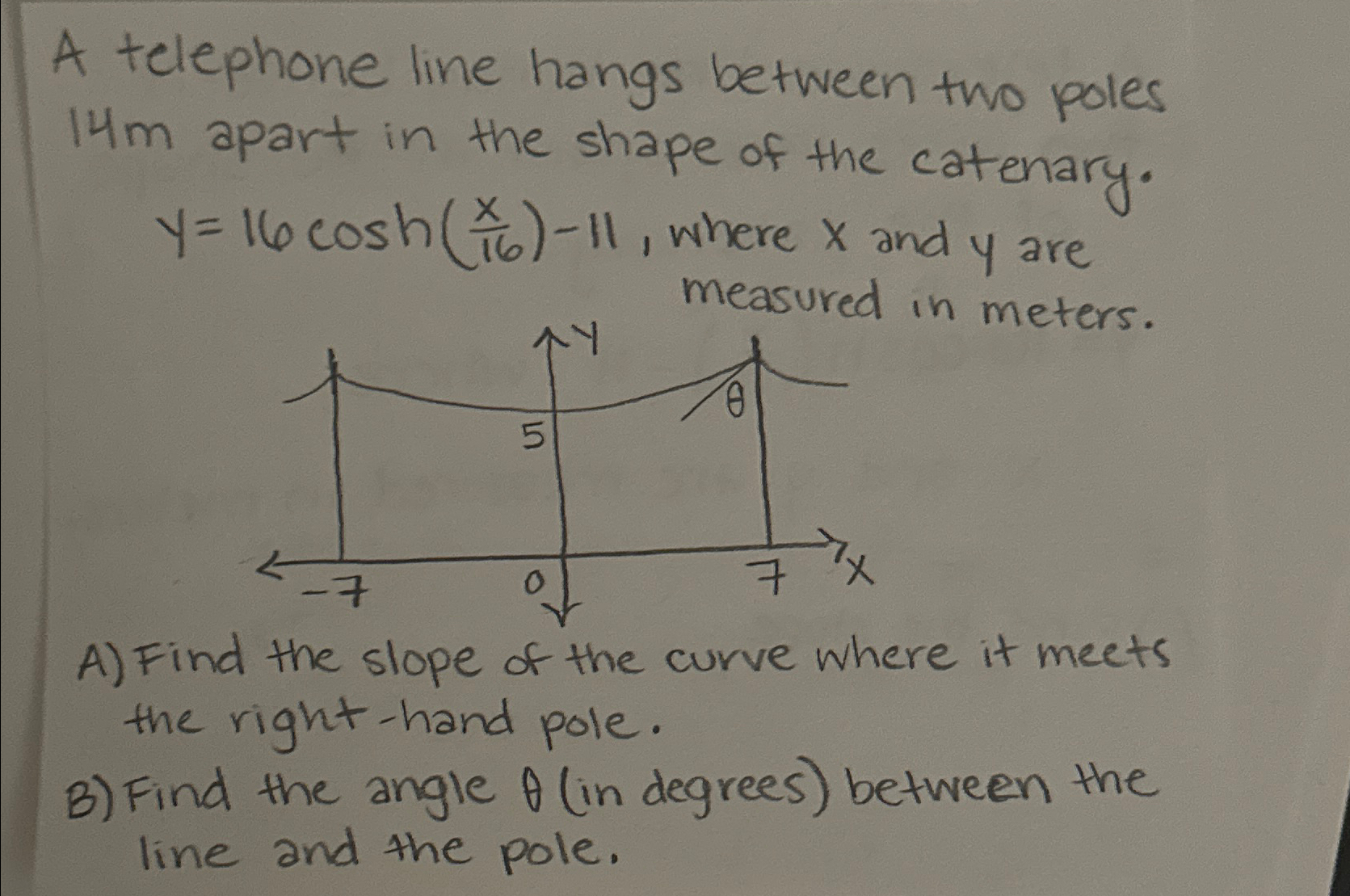 Solved A telephone line hangs between two poles 14m ﻿apart | Chegg.com