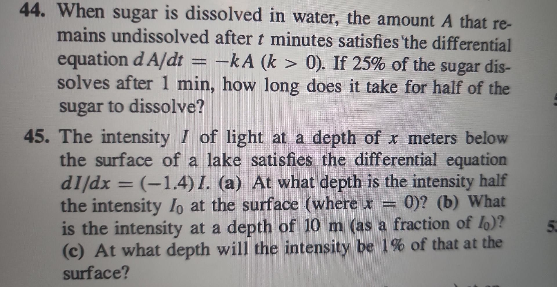 44. When sugar is dissolved in water, the amount A | Chegg.com