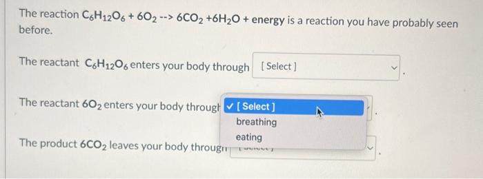 Solved The reaction C6H12O6+6O2⋯6CO2+6H2O+ energy is a | Chegg.com