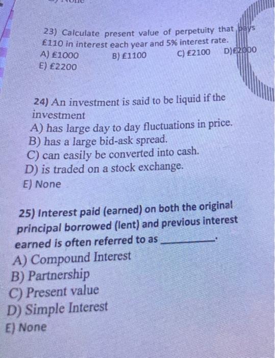 Solved 23) Calculate Present Value Of Perpetuity That β Ifs | Chegg.com