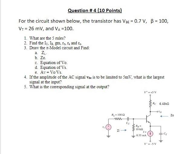 Solved Question # 4 (10 Points) For the circuit shown below, | Chegg.com