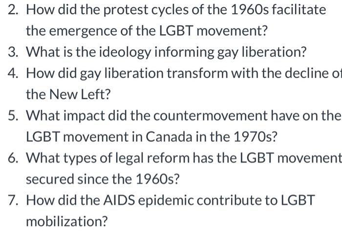Solved 2. How did the protest cycles of the 1960s facilitate | Chegg.com