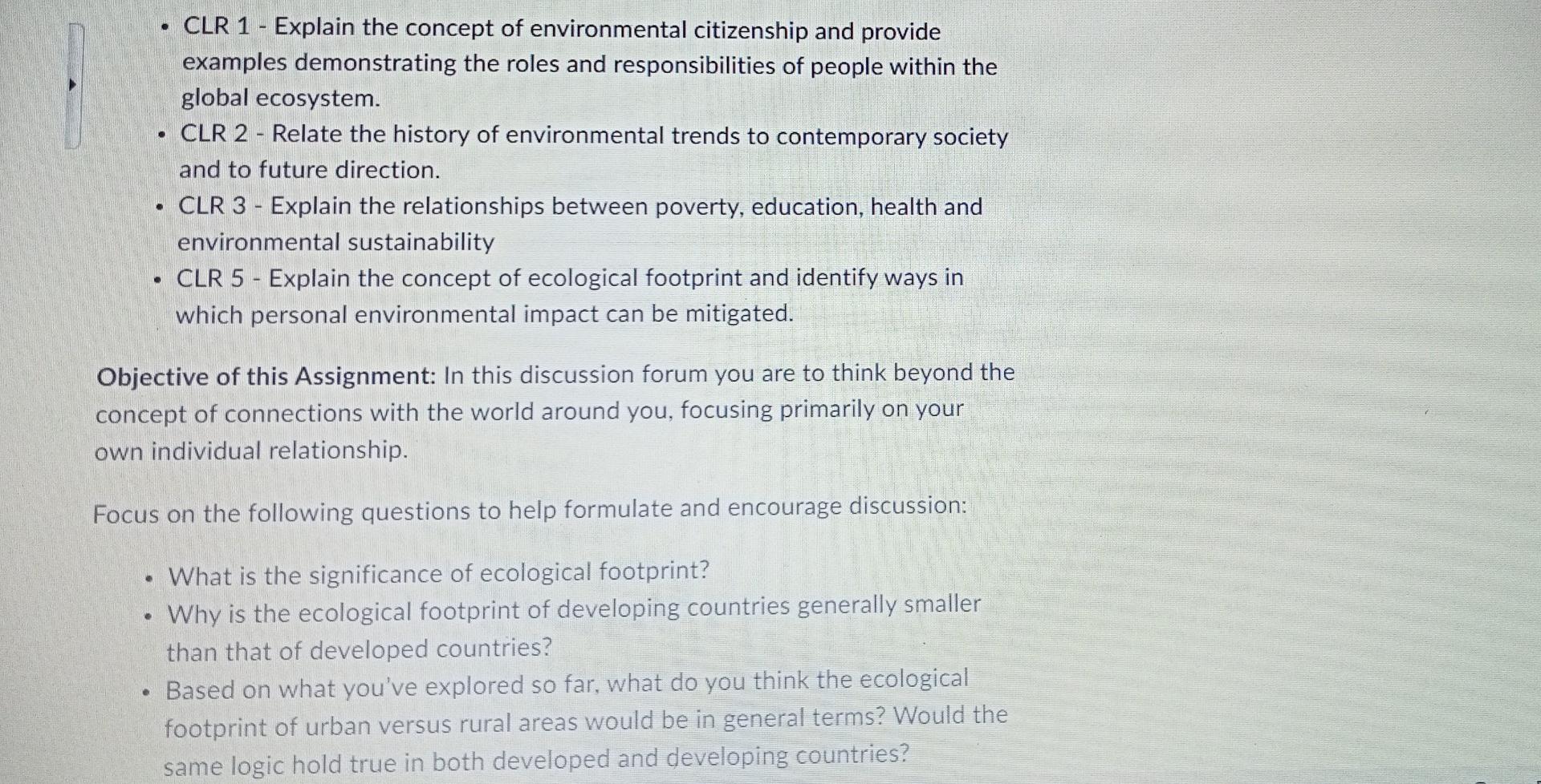Solved . CLR 1 Explain the concept of environmental