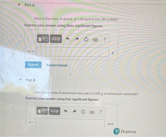 Solved Part A What is the mass, in grams, of 1.00 mol of