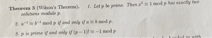 Solved Theorem 3 (Wilson's Theorem). 1. Let p be prime. Then | Chegg.com