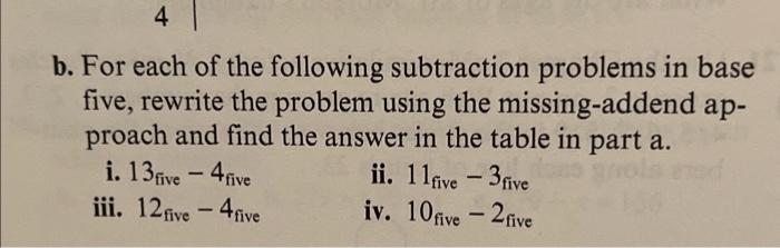 Solved 4 b. For each of the following subtraction problems | Chegg.com