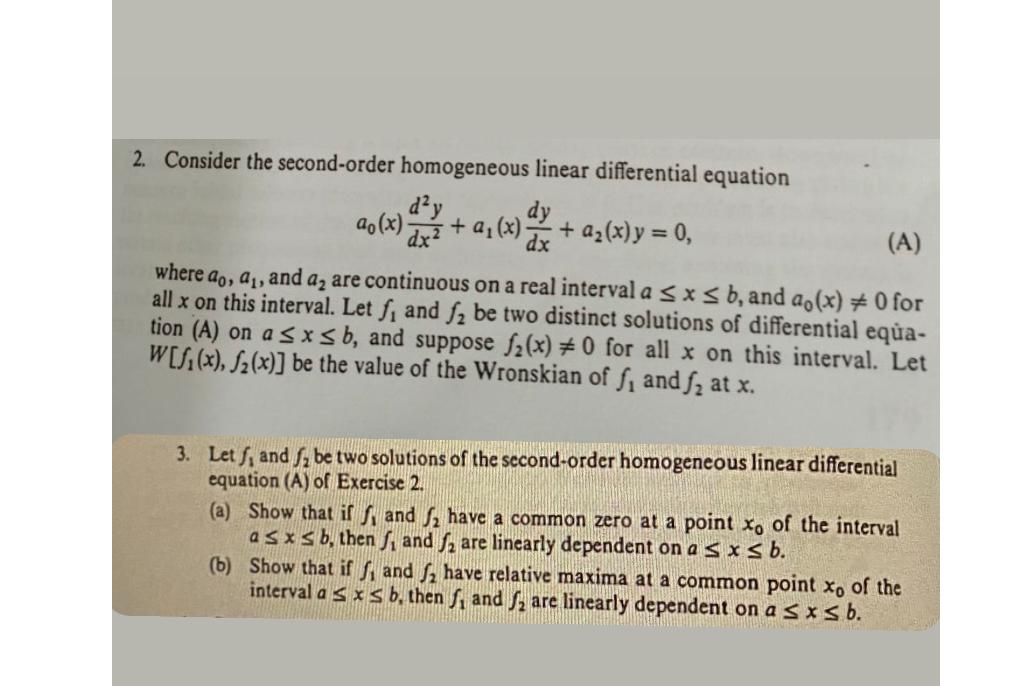 Solved Consider The Second-order Homogeneous Linear | Chegg.com