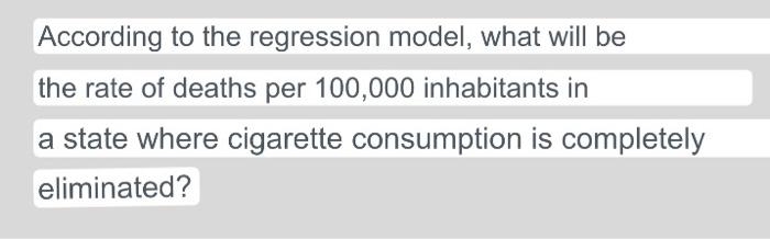 According to the regression model, what will be the rate of deaths per 100,000 inhabitants in a state where cigarette consump