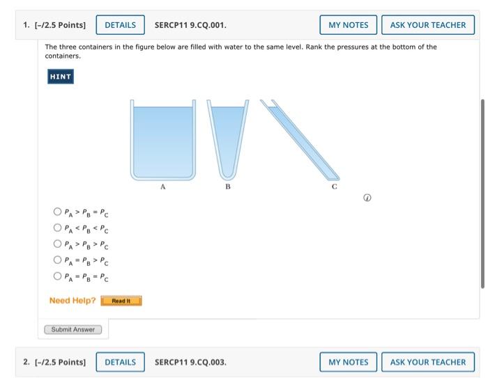 Solved The Three Containers In The Figure Below Are Filled | Chegg.com