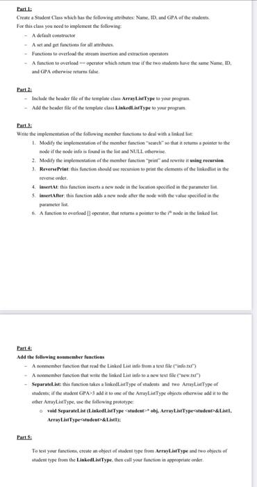 Solved Part 1 Create a Student Class which has the following | Chegg.com