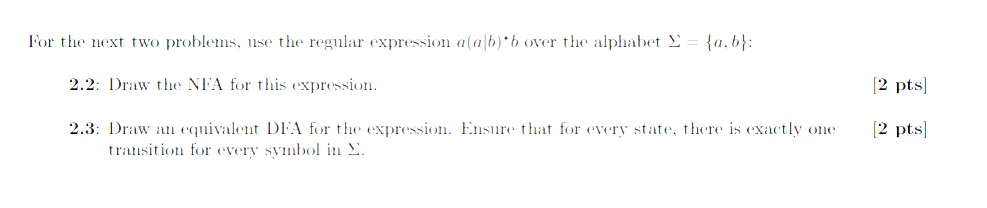 Solved For the next two problems, use the regular expression | Chegg.com