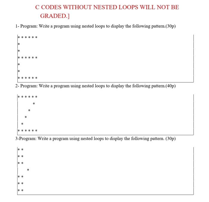 Solved C CODES WITHOUT NESTED LOOPS WILL NOT BE GRADED.) 1- | Chegg.com