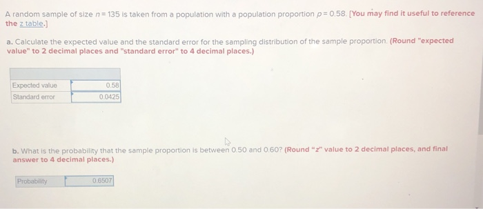 Solved A Random Sample Of Size N 135 Is Taken From A Pop Chegg Com