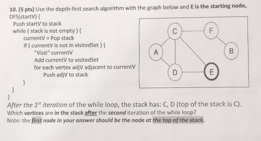 graph depth first search using stack: explained with... Solved ( 5 pts) Use the depth-first search algorithm with | Chegg.com