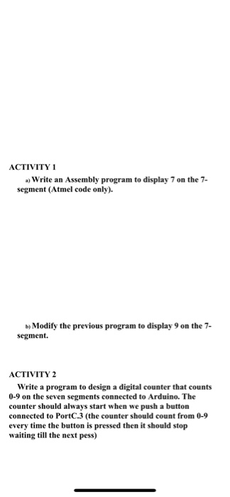 Solved ACTIVITY 1 .Write an Assembly program to display 7 on | Chegg.com