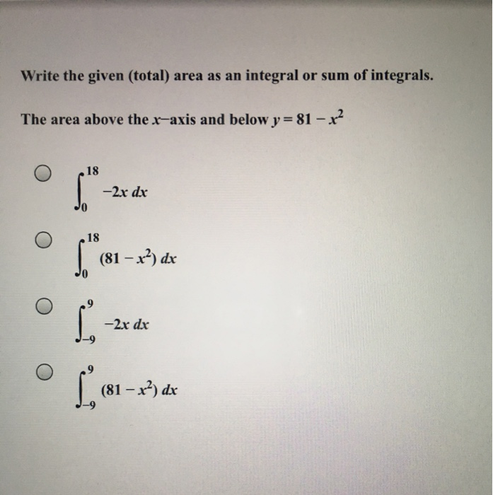Solved Write the given (total) area as an integral or sum of | Chegg.com