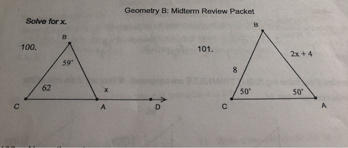 Solved Geometry B: Midterm Review Packet Solve For X. B B | Chegg.com