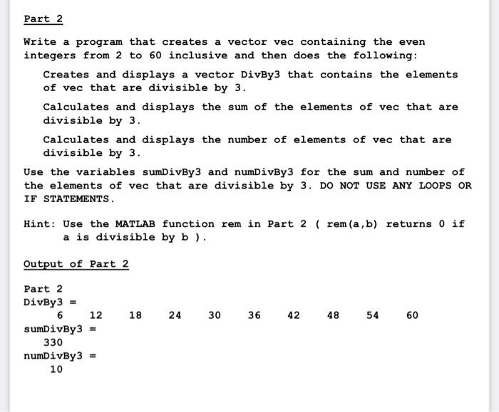 Solved Part 2 Write a program that creates a vector vec | Chegg.com