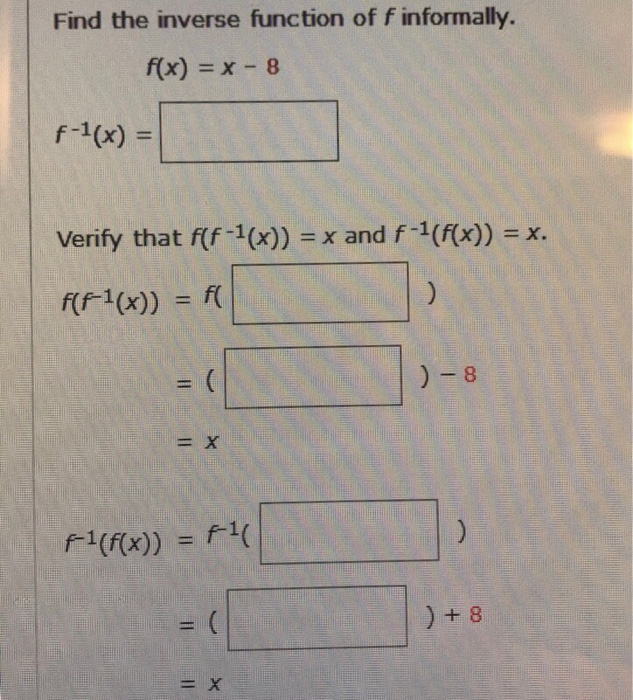 find the inverse function of f f x 1 x 8