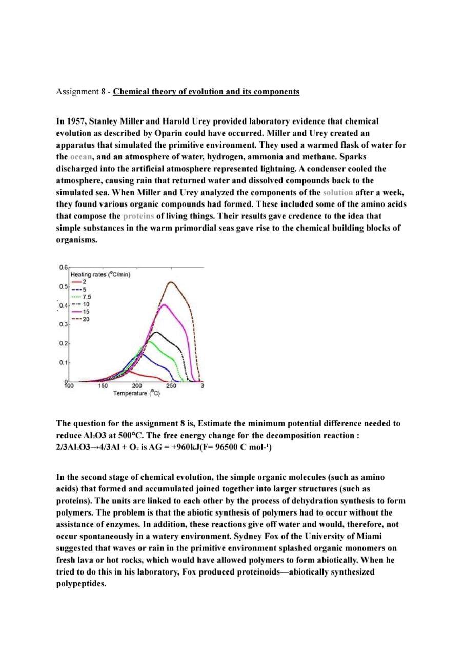 Solved Assignment 8 - Chemical theory of evolution and its | Chegg.com