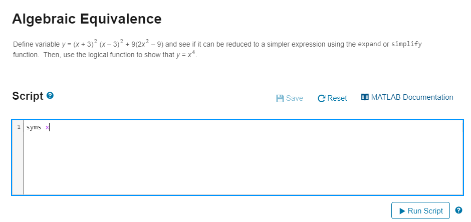 Solved Algebraic Equivalence ﻿Write a python code in MATLAB | Chegg.com
