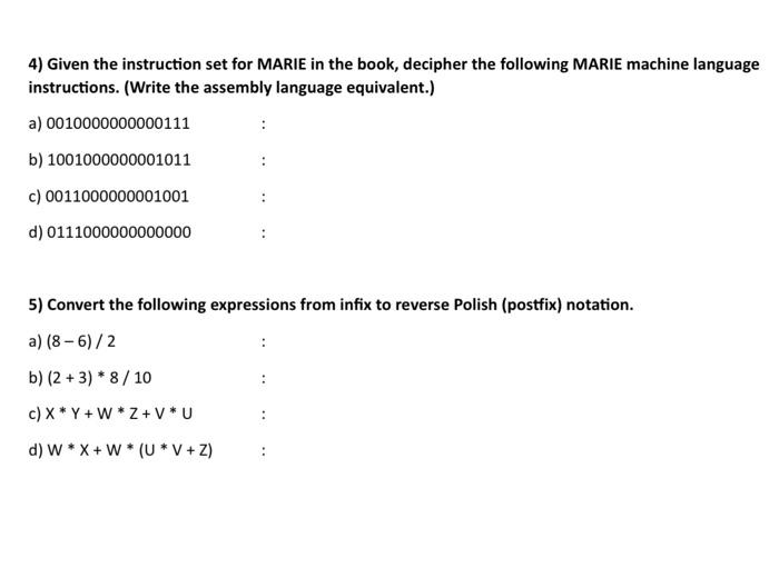 Solved 4) Given the instruction set for MARIE in the book, | Chegg.com