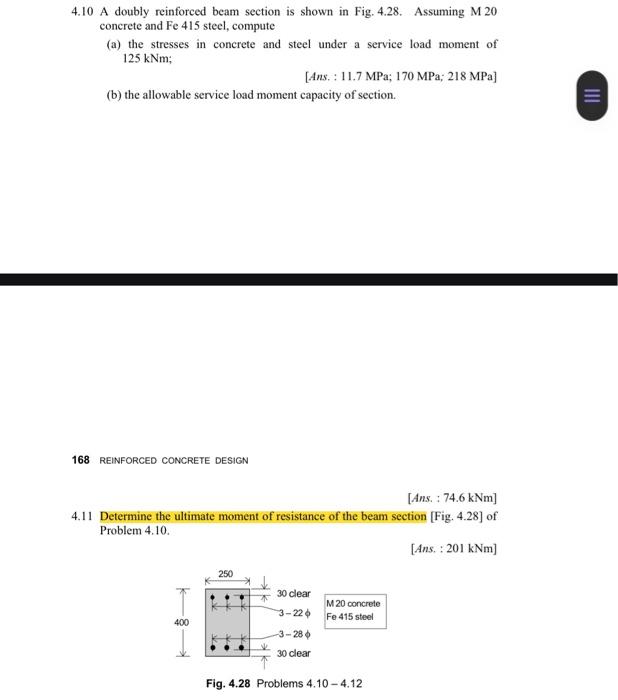 Solved 4.10 A Doubly Reinforced Beam Section Is Shown In | Chegg.com