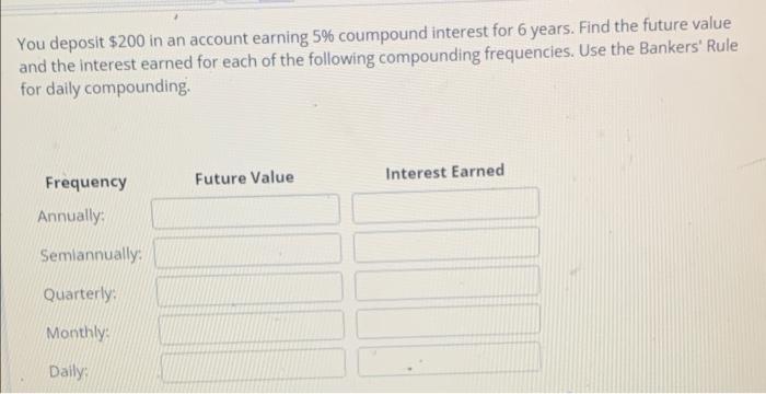 Solved You deposit $200 in an account earning 5% coumpound | Chegg.com