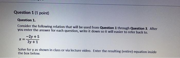Solved Question 1 (1 point) Question 1. Consider the | Chegg.com