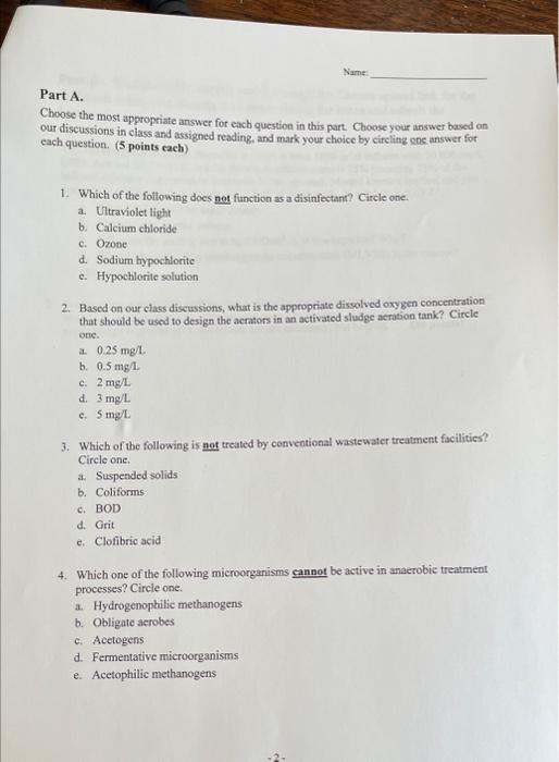 Solved Part A. Choose the most appropriate answer for each | Chegg.com