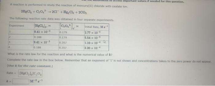 A reaction is performed to study the reaction of mercury(II) chloride with oxalate Ion:
\[
2 \mathrm{HgCl}_{2}+\mathrm{C}_{2}