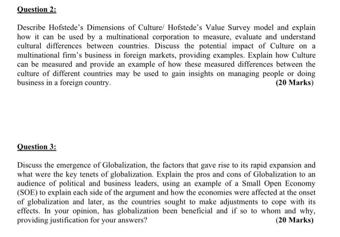 Solved Question 2: Describe Hofstede's Dimensions of | Chegg.com