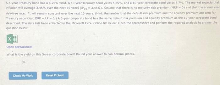 Solved A 5-year Treasury Bond Has A 4.25% Yield. A 10 -year | Chegg.com