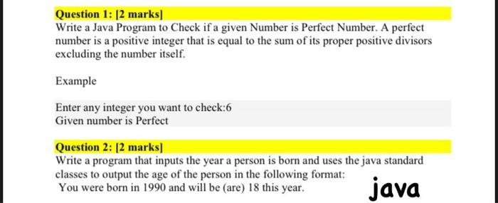 Solved Question 1: [2 marks] Write a Java Program to Check | Chegg.com