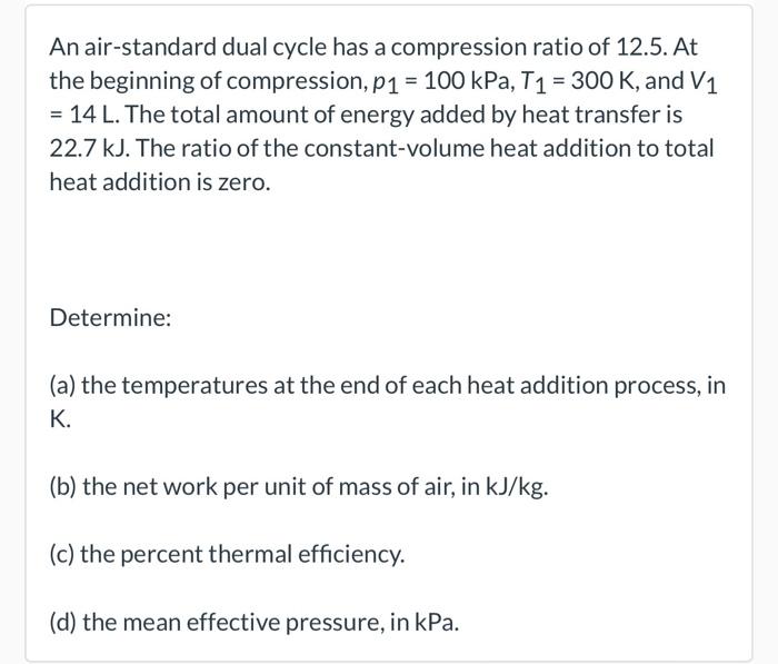 Solved An air-standard dual cycle has a compression ratio of | Chegg.com