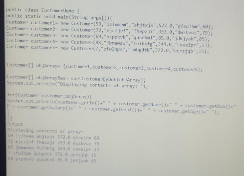 Solved Create a class Customer with below attributes: int - | Chegg.com