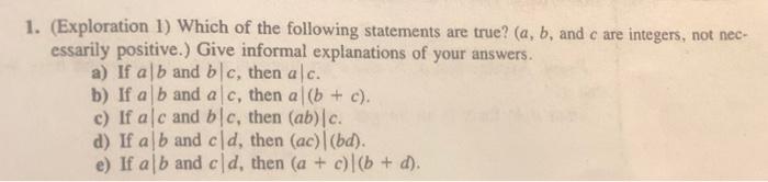 Solved 1. (Exploration 1) Which Of The Following Statements | Chegg.com