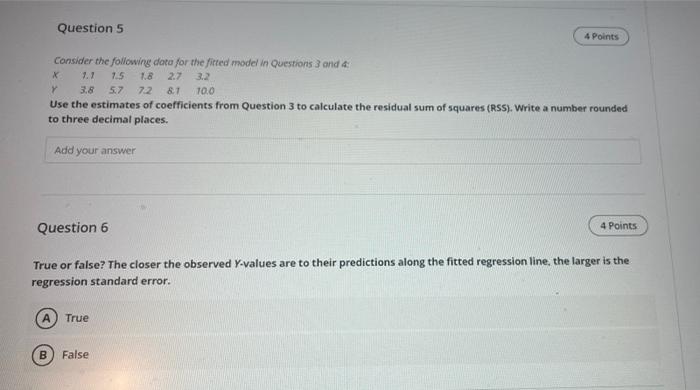 Solved Question 5 4 Points Consider the following data for | Chegg.com